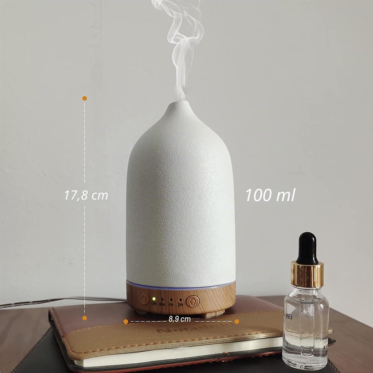 Sarini Diffusore di aromi in Ceramica, diffusore di Oli Essenziali Bianchi, diffusore di aromaterapia, diffusore di Oli profumati, Senza BPA, spegnimento Automatico, Spa per casa e Ufficio