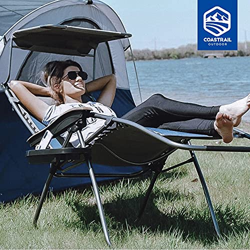 Coastrail Outdoor CTOZGC3BEDSV Zero Gravity Reclining Lounge Chair With Sun Shade, Padded Seat, Cool Mesh Back, Pillow, Cup Holder & Side Table For Sports Yard Patio Lawn Camping thumb #1