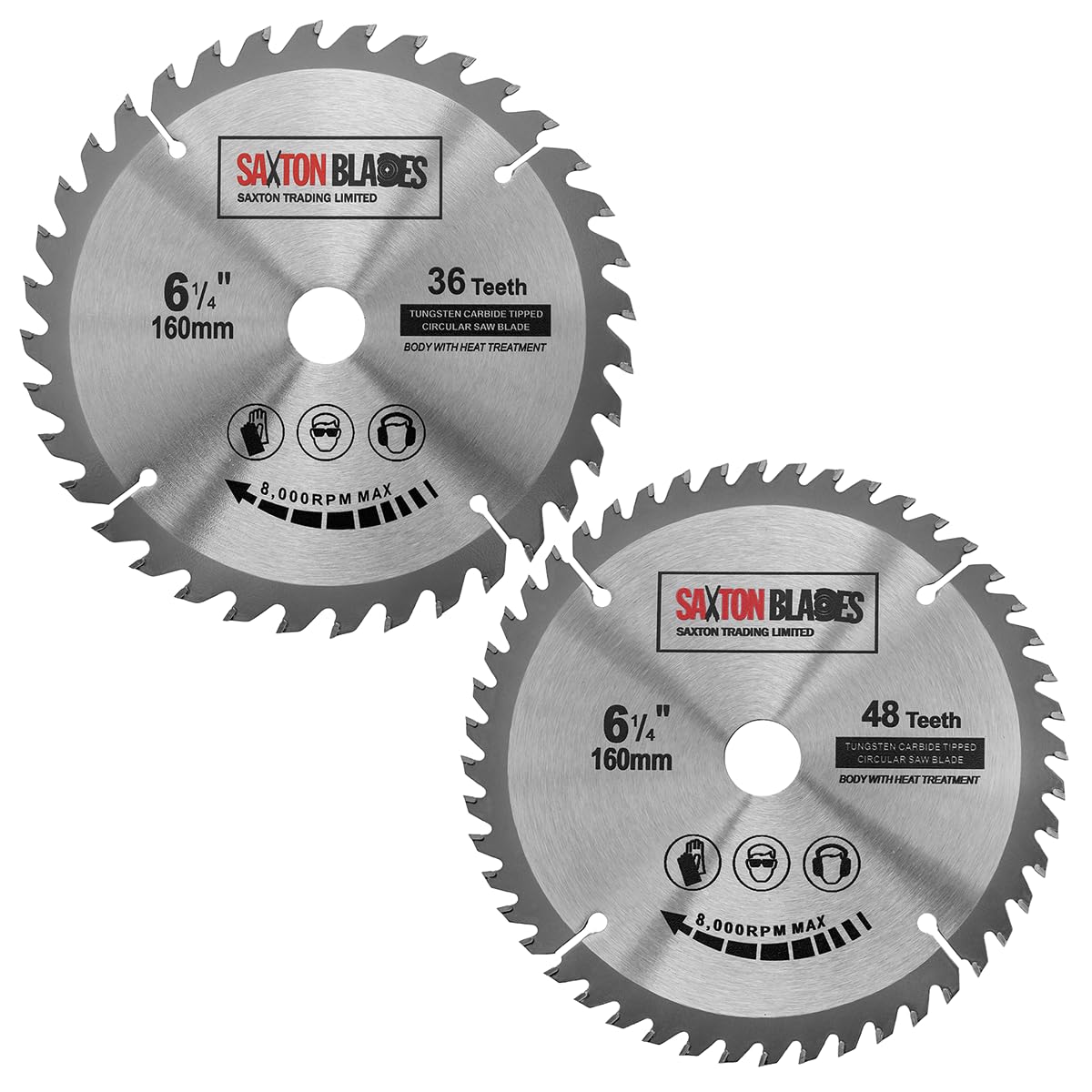 2x Saxton TCT Circular Wood Saw Blades 160mm x 20mm for Festool TS55 Bosch Makita Pack A Fits 165mm Saws
