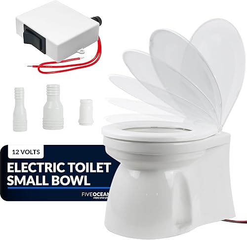 TMC - Inodoro eléctrico marino, inodoro para autocaravana con conexión de manguera de abrazadera, inodoro de barco, cuenco de diseño compacto, bomba