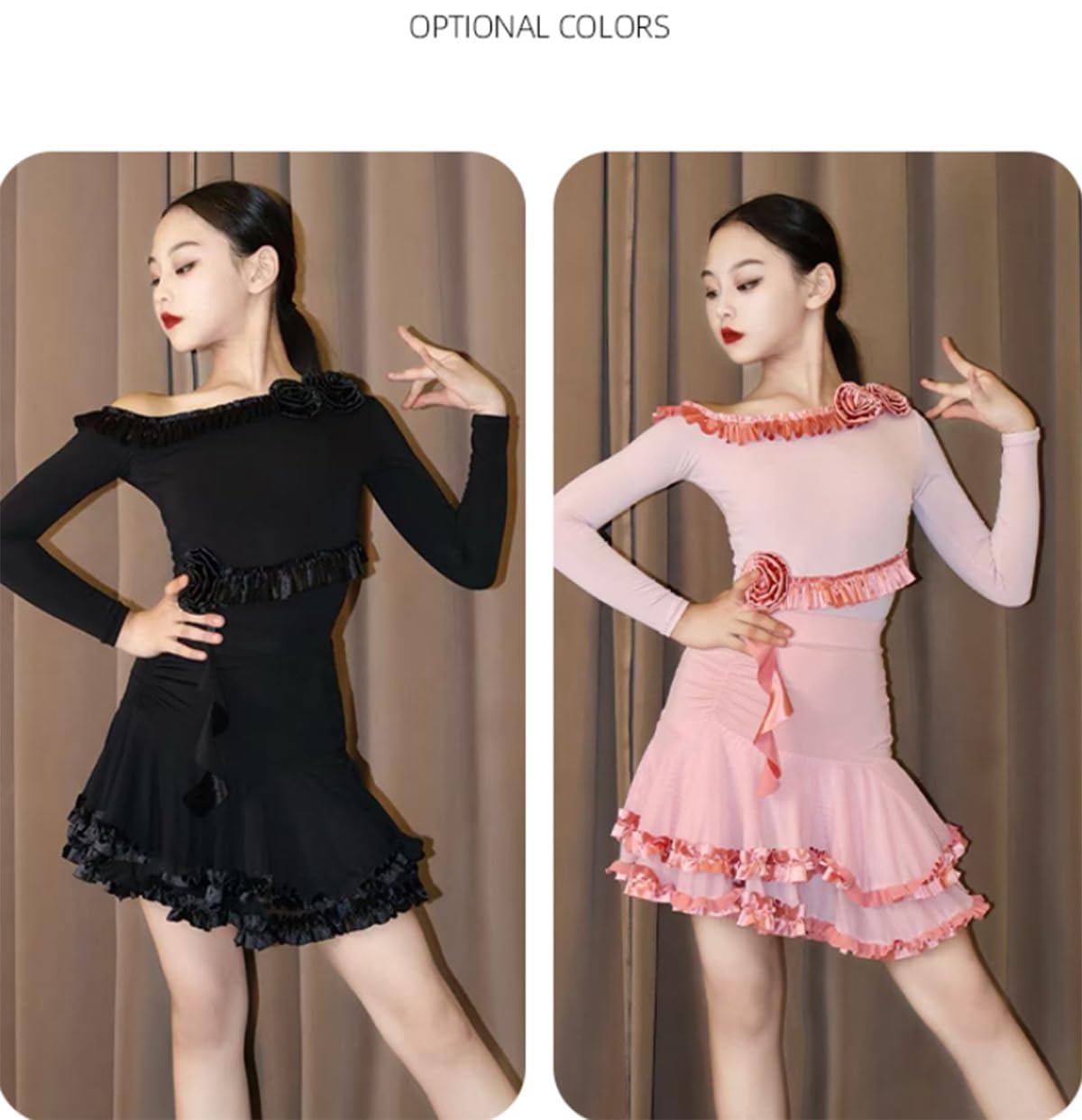 EFLALYHG Ropa de Baile para niñas y niños, Vestido de Baile Latino de Manga Larga para salón de Baile práctica actuaciones competición Disfraz