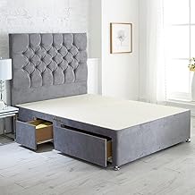 ComfoRest IBEX Luxury Conti Divan Bed – Double 4FT6 – (Silver Velvet) – Includes 54" Headboard & 4 Drawers – Elegant Upholstered Bed for Modern Bedrooms – No Mattress Included