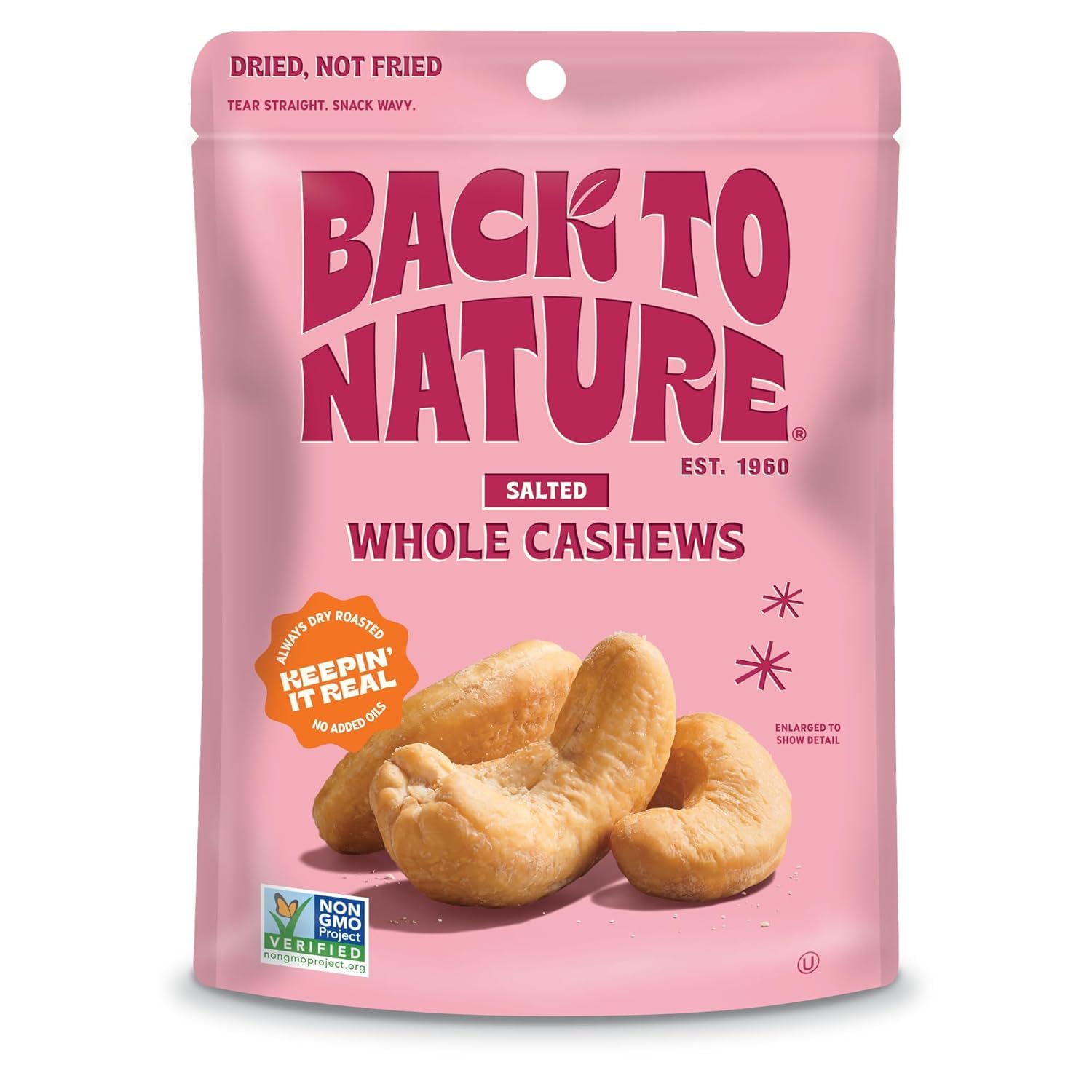 Back to Nature Jumbo Cashews - Dry Roasted with Sea Salt, Non-GMO High Protein Snacks, 9 Ounce