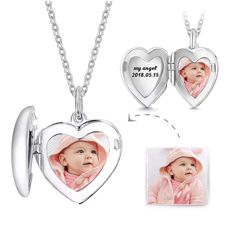 Sahaa Personalized Heart Locket Picture Necklace 925 Sterling Silver Custom Photo Lockets