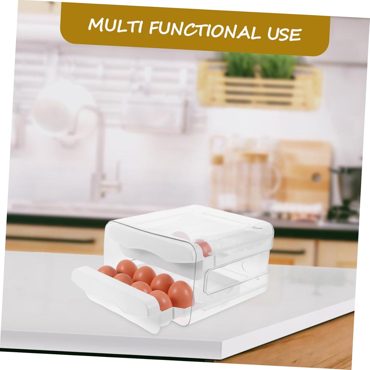 Cabilock Double Layer Egg Storage Box with Lid 32-Grid Refrigerator Egg Organizer Plastic for Kitchen Drawer Stackable for Fridge