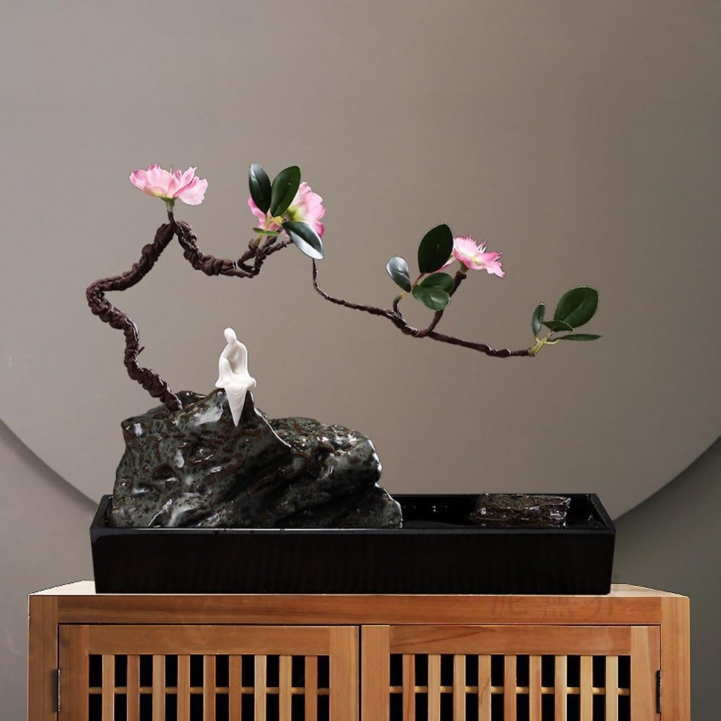 Fuente Decorativa de jardín, Fuente de Agua con Cascada, de cerámica, con Quemador de Incienso, Feng Shui Zen, decoración para salón, Dormitorio, Oficina