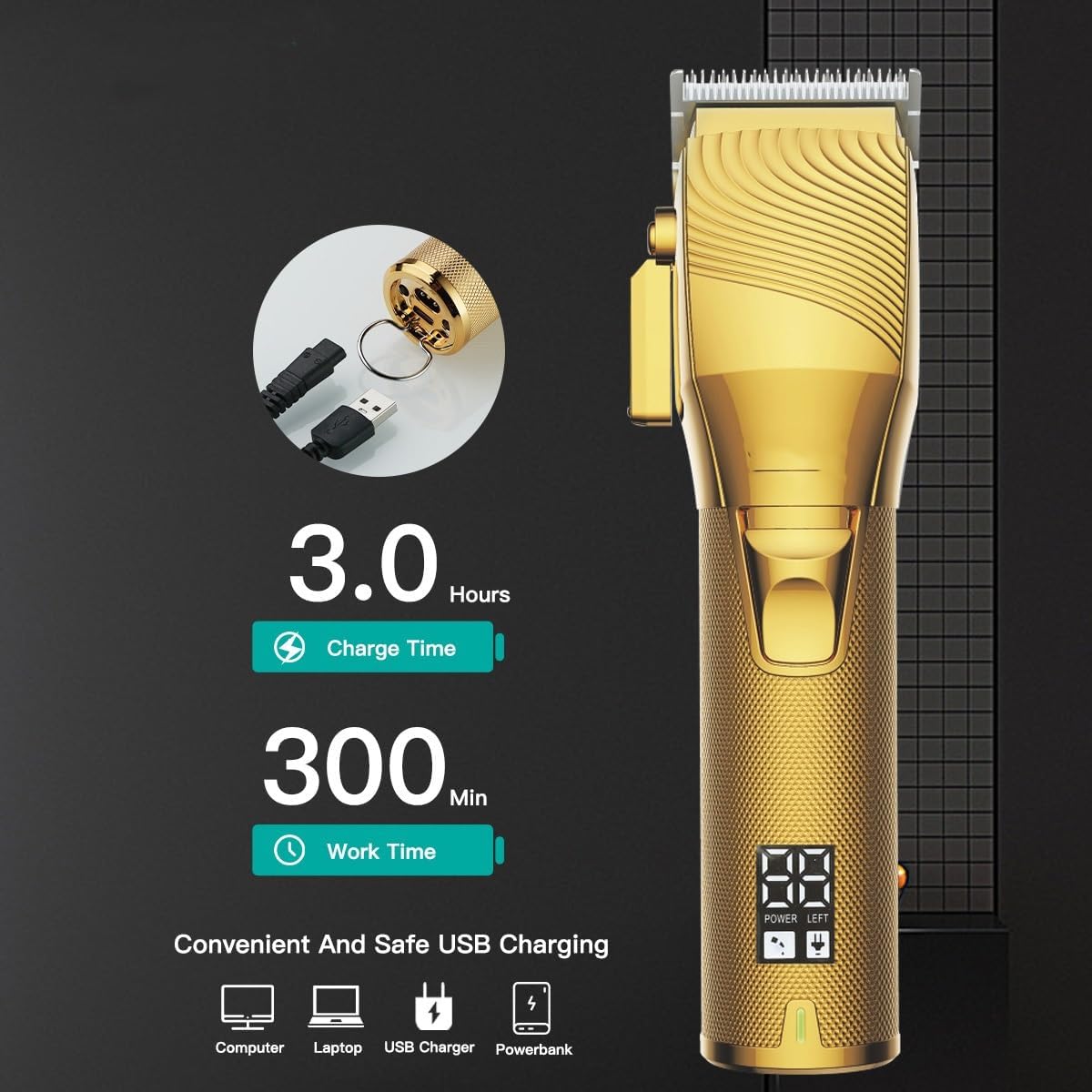 Electric Hair R Rs for Men Professional Trimmer Cutting Machine Adjustable Rechargeable for(Black)