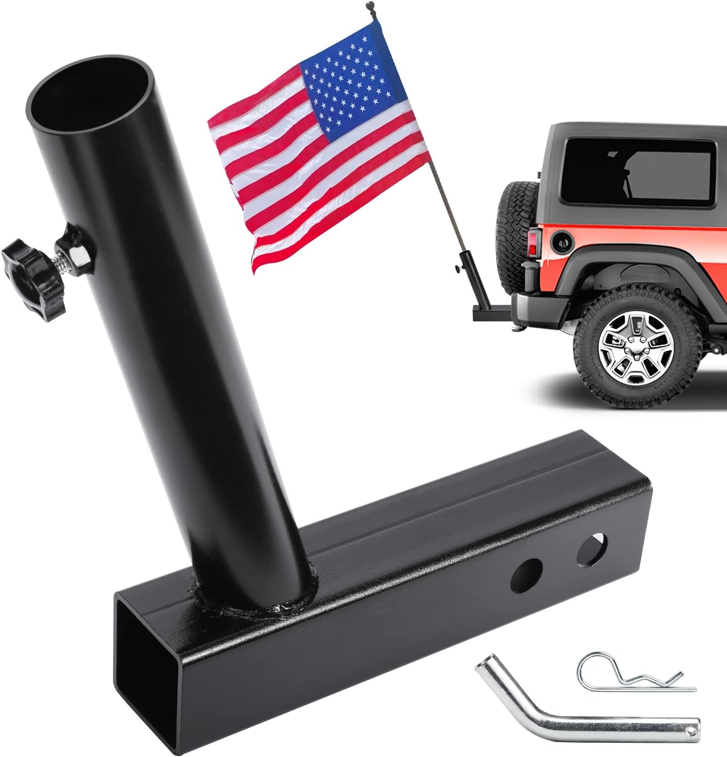 Hitch Flag Pole Holder - Flagpole Hitch Mount Universal Fit for Trailer Truck Jeep RV Pickup - Angled Flag Pole Holder Compatible with 2 inch Hitch Receivers