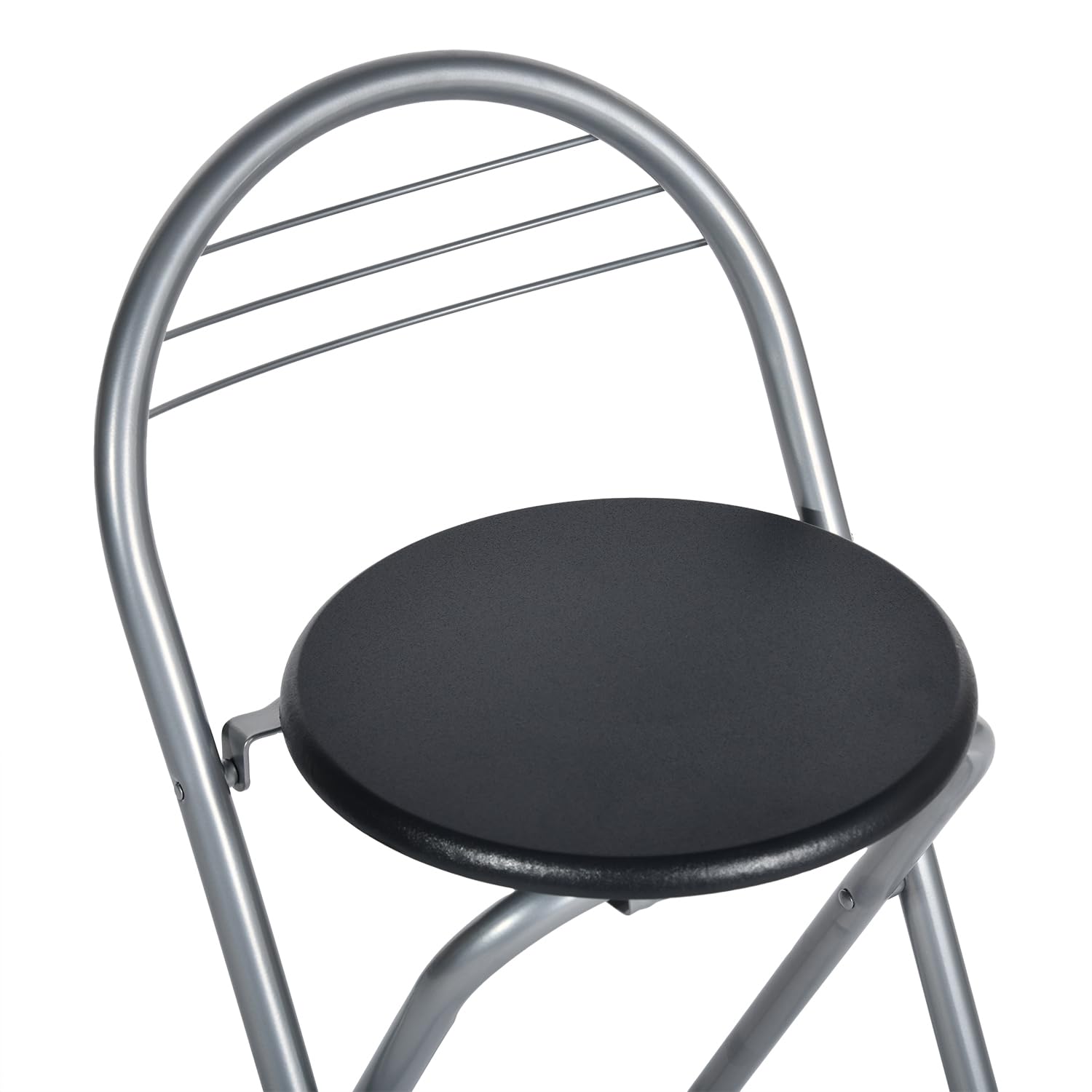Sgabello da Bar Pieghevole Set di 2, Sgabello Pieghevole Portatile Sedia da Bar Pieghevole con Schienale per Bistro Cucina Terrazza Esterna, Altezza seduta 61 cm, Nero e Argento