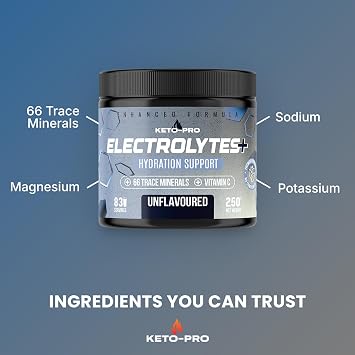 Keto-Pro Keto Electrolytes 250g - 50 Servings | Electrolyte Powder & Salts | Supports Your Fasting, Health & Fitness Goals | Unflavoured