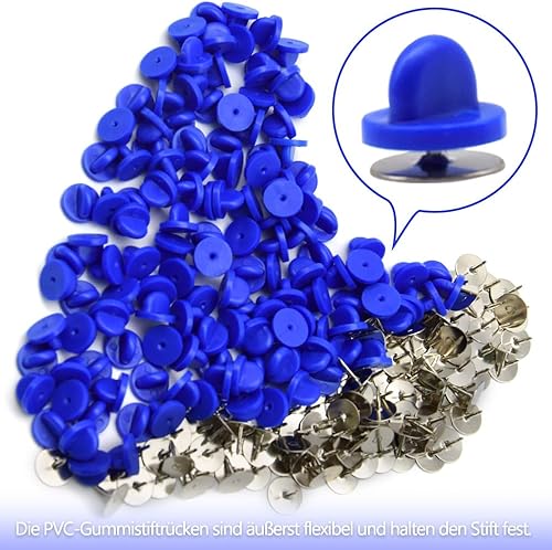 Miniatura 3 de Juego de 200 unidades/100 pines de goma de 0.394 pulgadas con pines de metal en blanco, tapa para pines de solapa, broches, corbatas, sombreros e