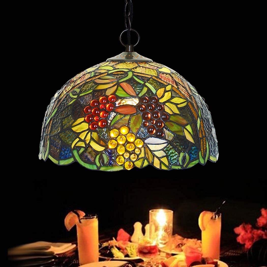 HPTHLY Chandeliers, Tiffany Style Stained Glass Grape Hanging Lamp With Handmade Lampshade, Suitable For Decorating Room