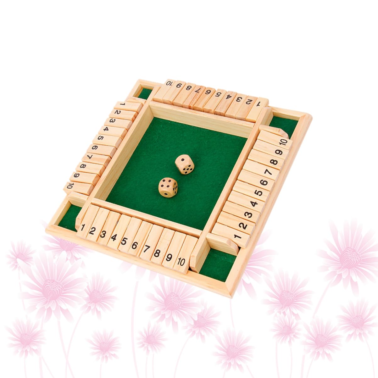 BESPORTBLE 1 Set Wooden Drinking Game Props Digital Flop Game for Parties Ktv Bars and Leisure Activities Green Felt Board with Non Slip Base and Two Dice Accessories