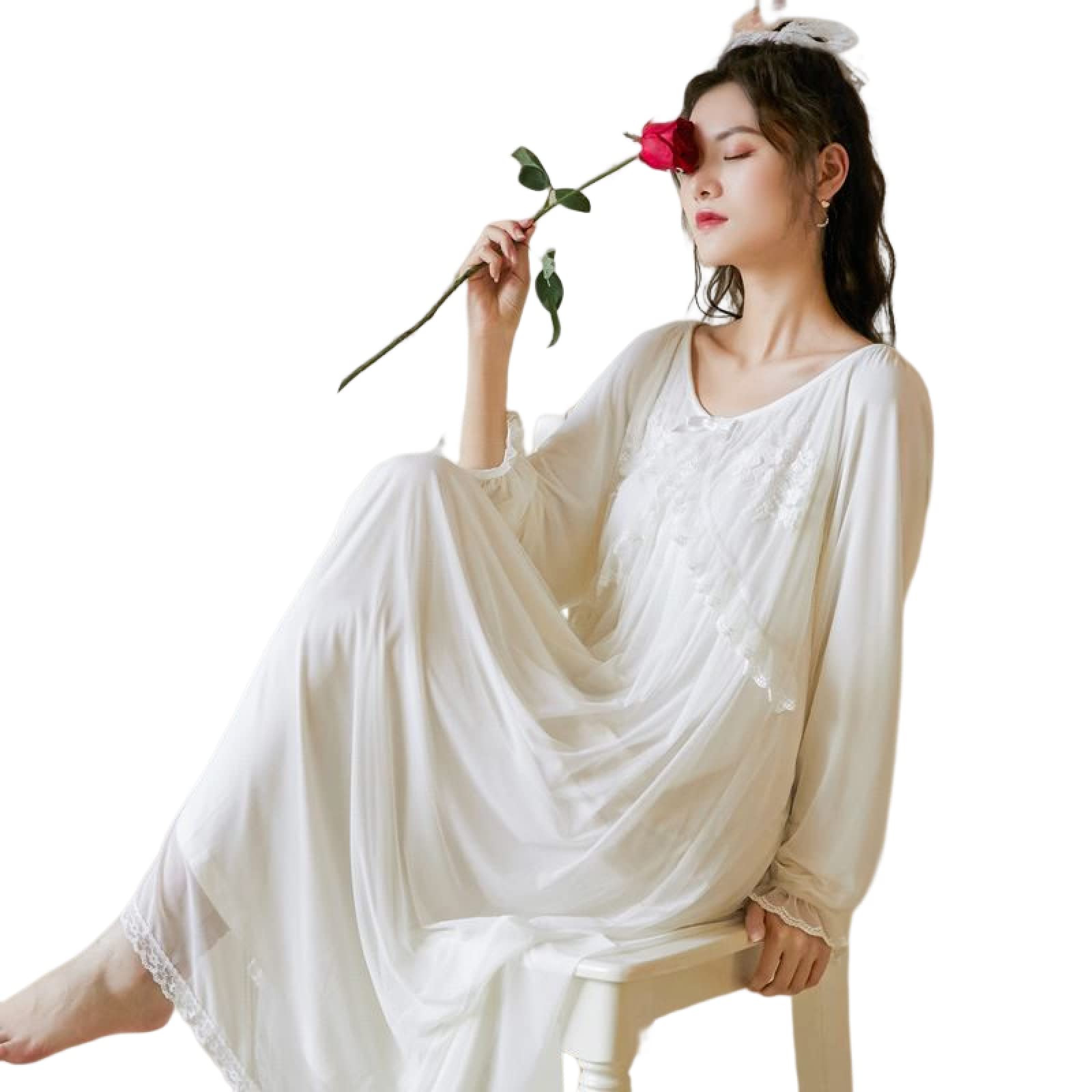 YAROVA Damen Nachthemden - Mode Langes Sexy Spitzenkleid Nachtwäsche Vintage Nachthemden Nachtwäsche Homewear Palace Style Damen Elegant Frühling Sommer Loungewear