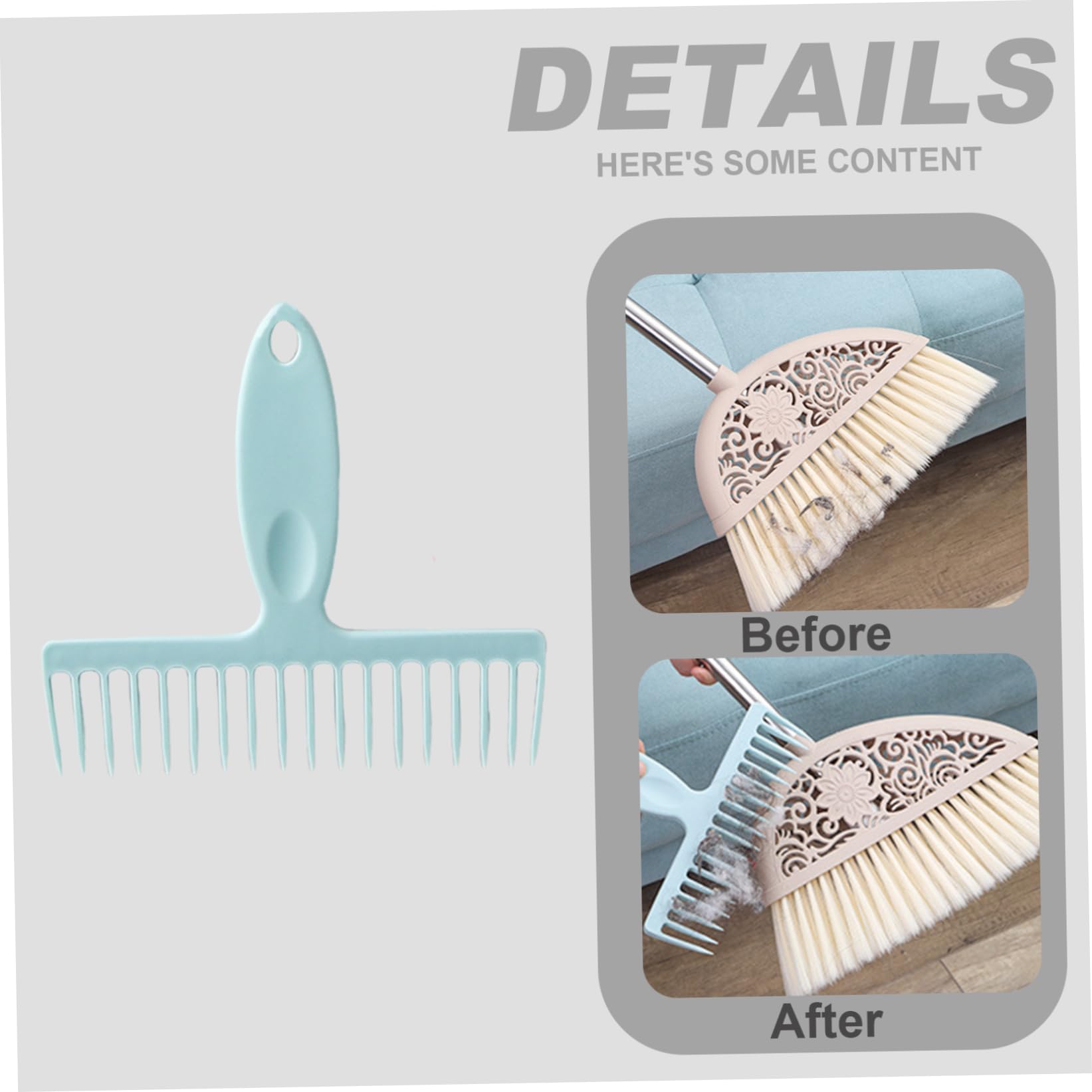 Pettine per depilazione per scopa, strumenti per la pulizia dei capelli per pulire la scopa con manico e foro per appendere gli scarichi del bagno della camera da letto, blu