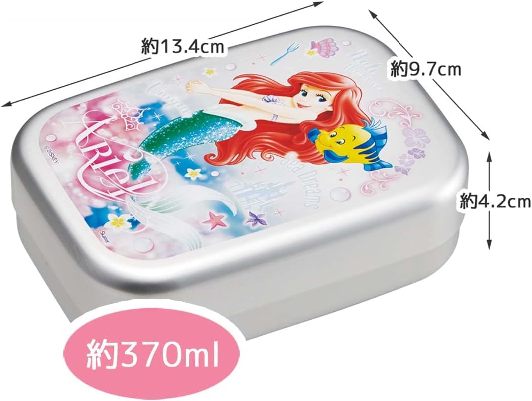 Skater ALB5NV-A Disney Ariel Bento Box, 9.4 fl oz (24 ml), 12.5 fl oz (370 ml), Aluminum, For Kids, Made in Japan