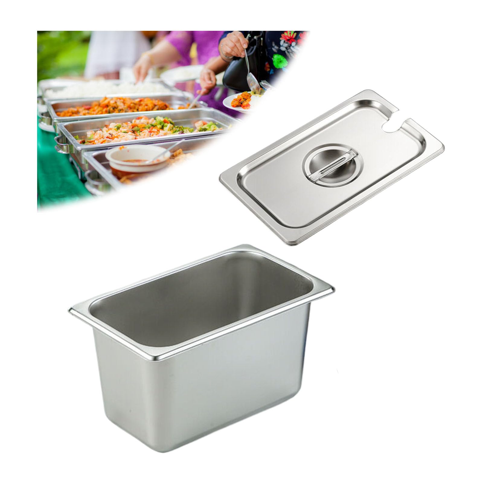 Apilable Recipiente Gastronorm,Contenedor GN Rectángulo,Sartenes Profundas De Hotel Bandeja De Acero Inoxidable,1/4（26.5 * 16.2cm）,15cm