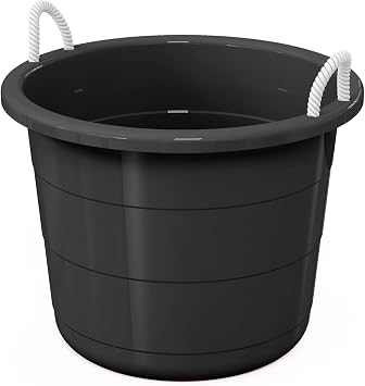 Black Flexible 17-Gallon Plastic Storage Tub with Rope Handles, Multi-Purpose Utility Bucket 1