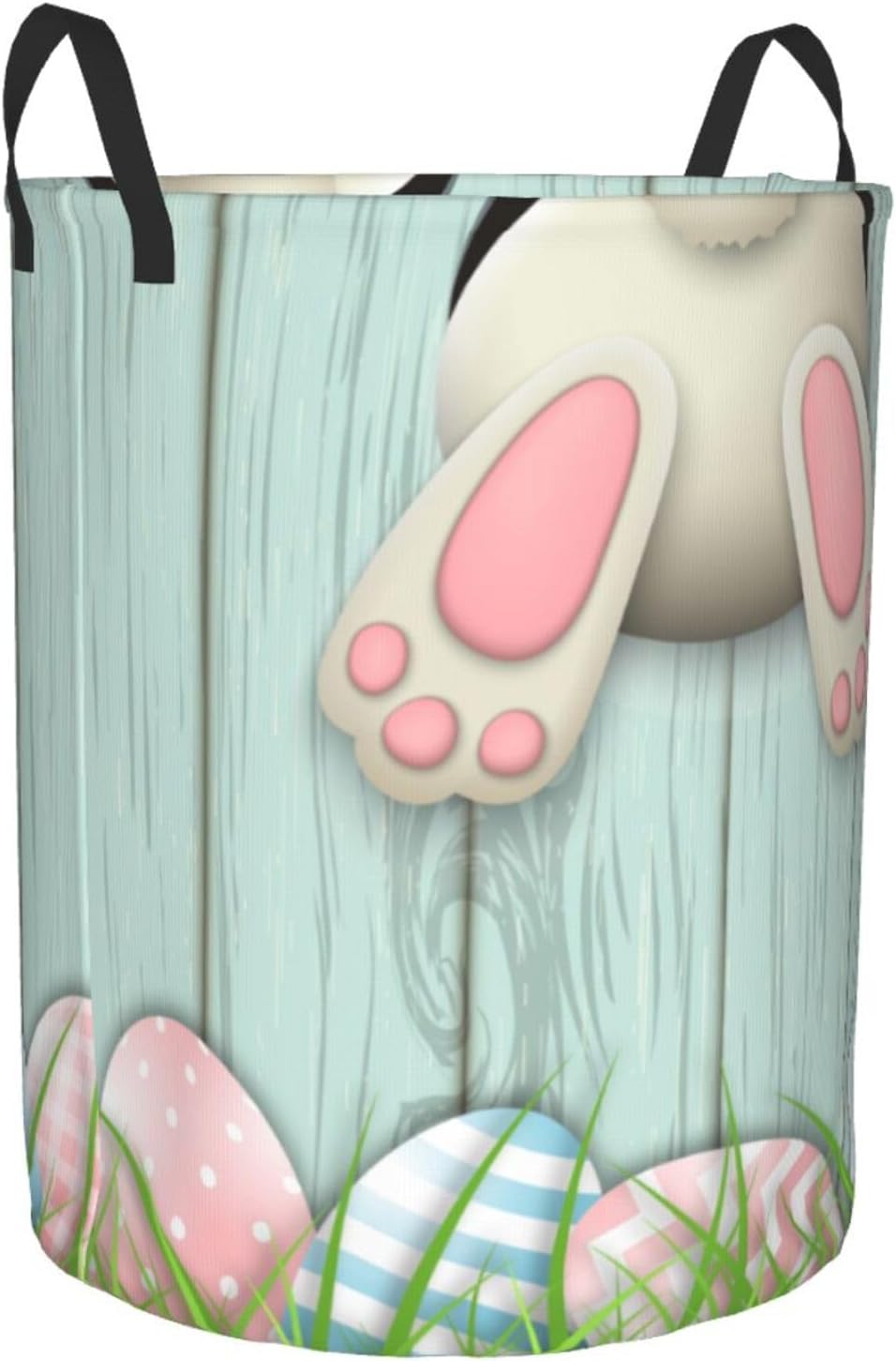 Easter Eggs Bunny Tail Laundry Basket with Handle Waterproof Collapsible Cloth Hamper Round Storage Basket for Bathroom Bedroom College Dorm