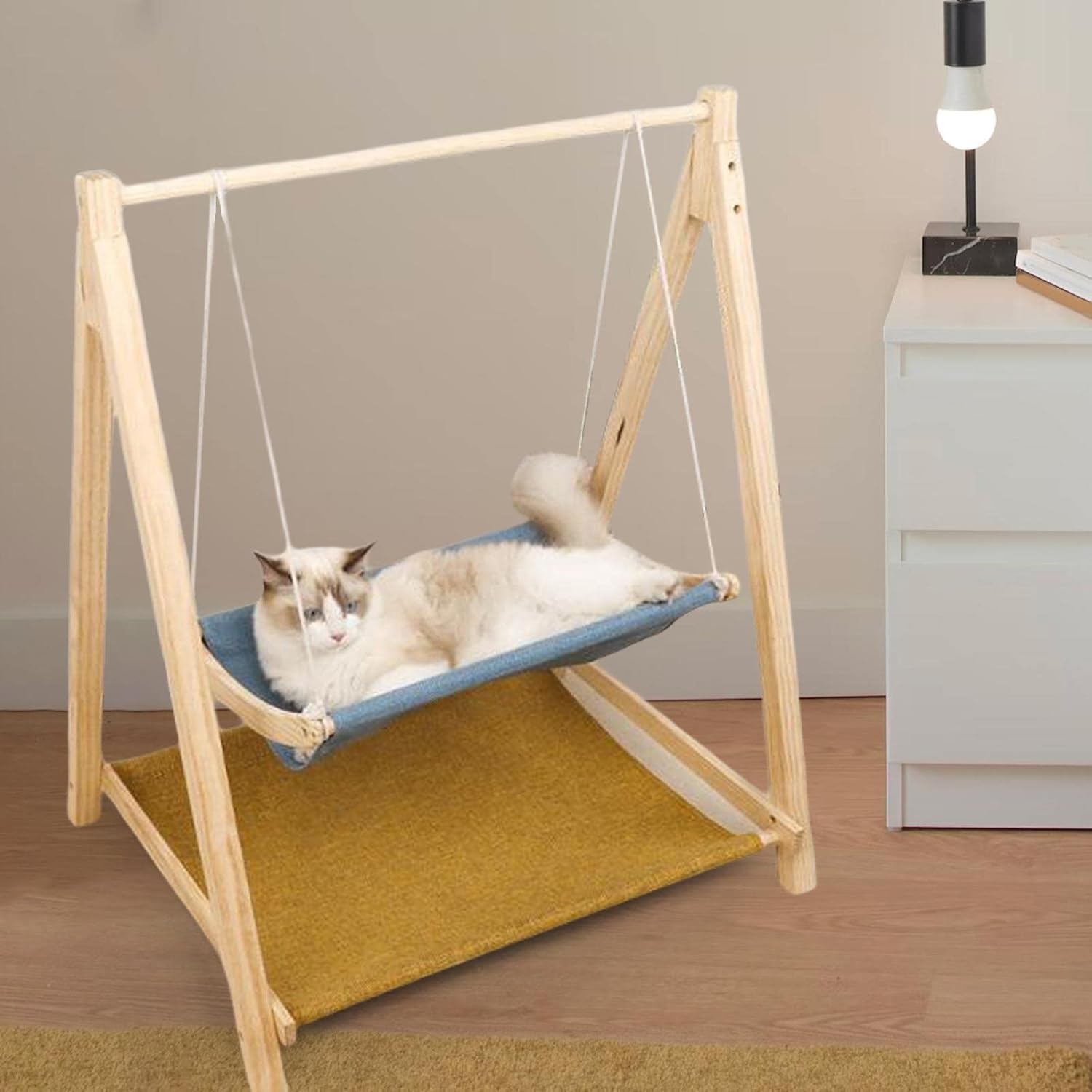 Shelves Perches Breathable Animals Lawn Home 2 Tier Wooden Cat Hammock Bed