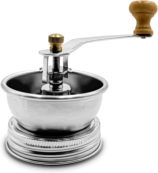 Stainless Steel Coffee Grinder Lid Attachment for Regular Mouth Mason Jars - Manual Crank Burr Grinder for Fresh Coffee, Ideal for Camping, Home Barista, Rust Proof Ceramic Mechanism - 1