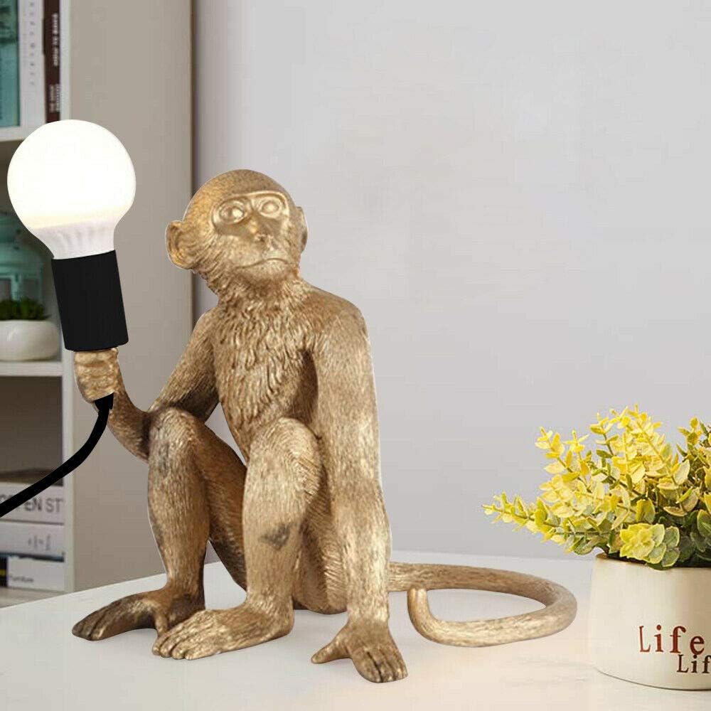 Resin Monkey Design Desk Lamps Modern Sitting Monkey Lighting Creative Table Light with Plug-in Cord for Living Room, Bedroom, Office, College Dorm,Gold