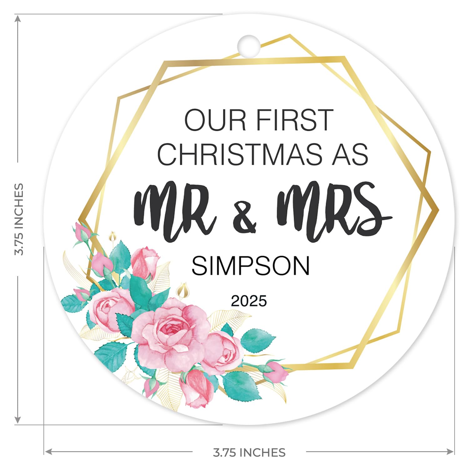 Personalized First Christmas Together as Mr. & Mrs Ornaments 2025, Custom Our First Christmas As Married 2025 Ornament, Velvet Pouch and Red Ribbon Included, Large 3.75" Round Ornament,