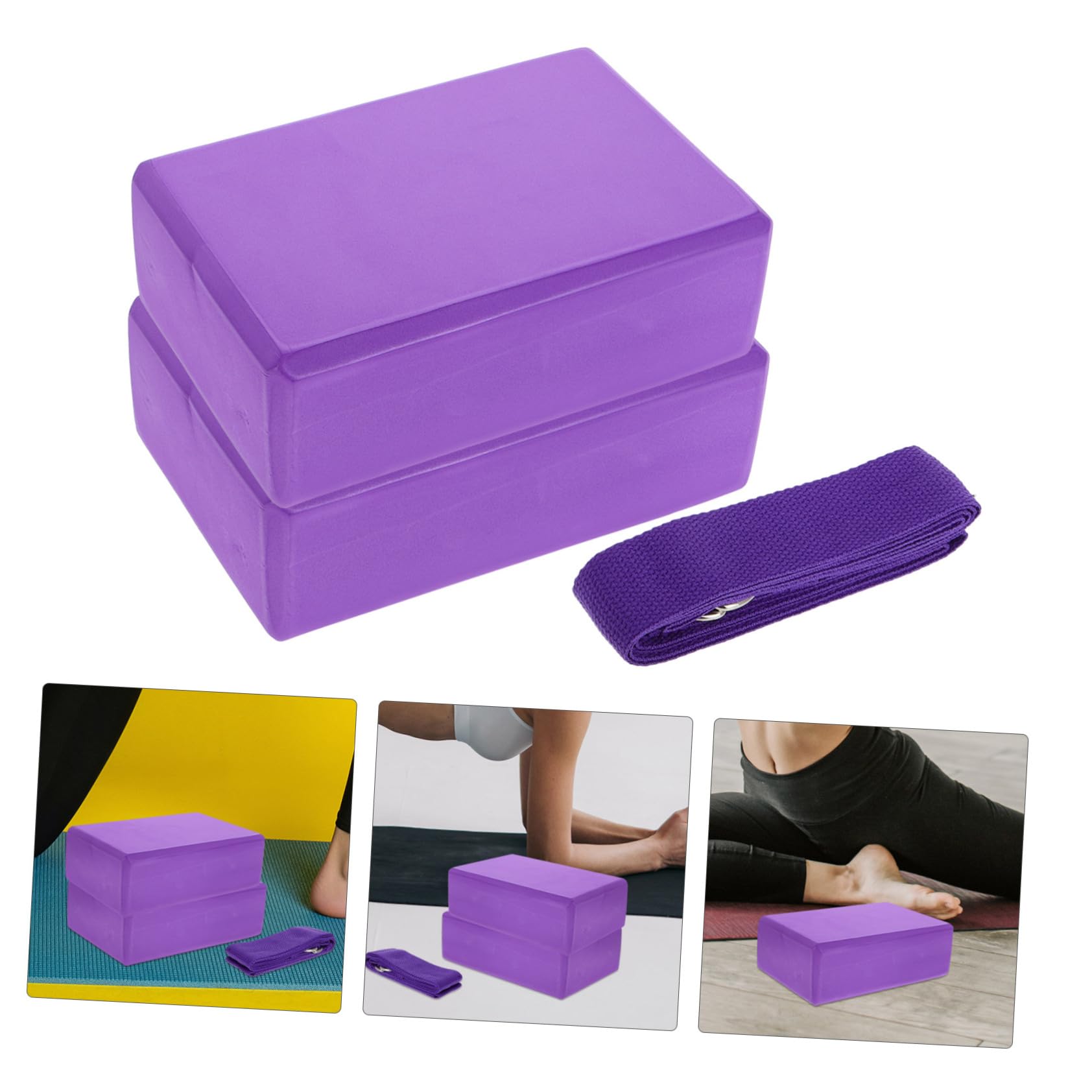 BESTonZON Blocchi Yoga con Cinghia per Estensione in Eva Porpora Set 3 Pezzi Design Leggero e Facile da Trasportare per Sessioni di Hot Yoga e Allenamenti in Ogni Luogo