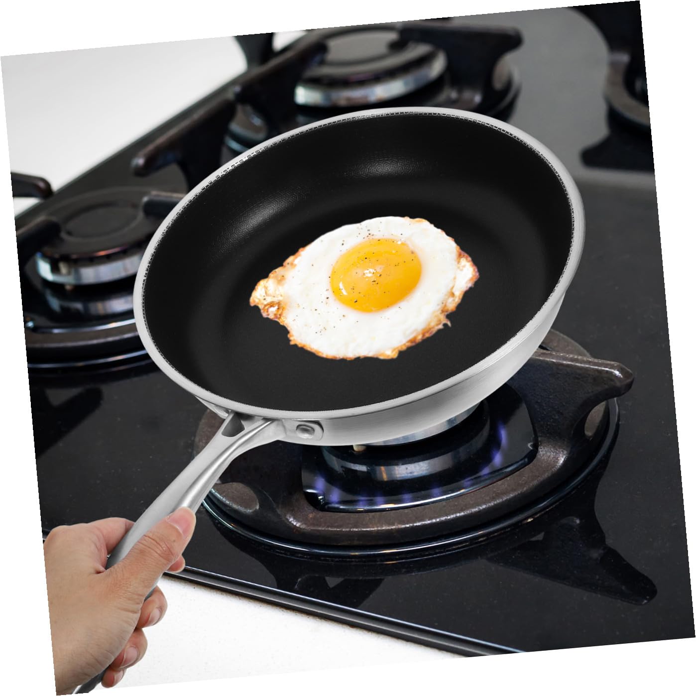 DOITOOL Padella Antiaderente in Acciaio Inox 30 Cm a Nido D’ape, Padella per Uova Fritte e Bistecche Fondo Piatto per Piani a Induzione, Manico Antiscivolo per Cucina Domestica e