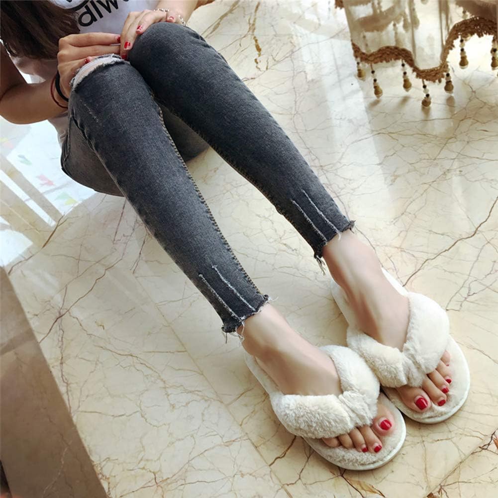 Womens Faux Fur Slippers Warm Fussy Flip Flop House Slippers Open Toe Home Slippers for Girls Men - Image 6