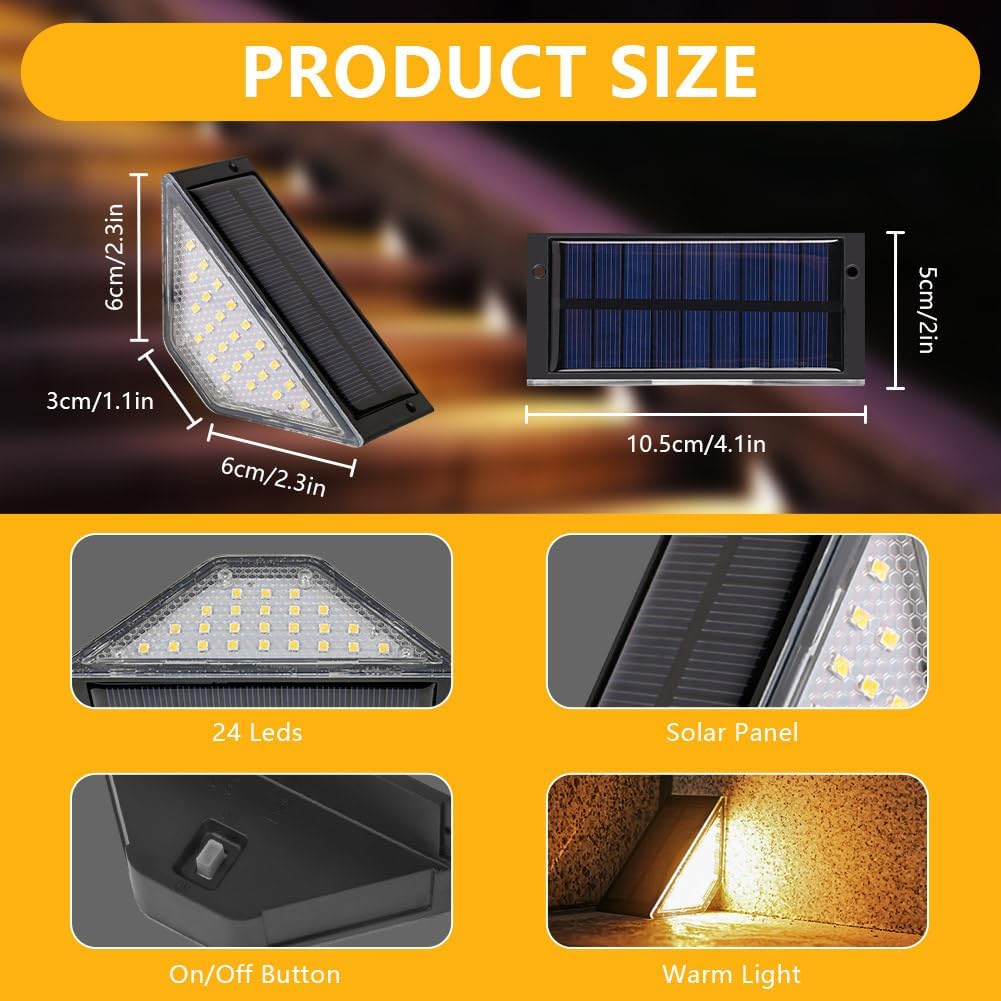 flintronic 2 Pack Solar Step Lights, Solar Stair Lights IP65 Waterproof,24 LED Beads Solar Outdoor Lights for Stairs Fence Step Yard Pathway Patio Garden Patio Porch (3000k Warm White) 6 61PfVySFwSL. AC SL1001