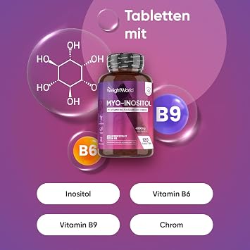 WeightWorld Myo Inositol 4000 mg Tablets - 120 Vegan Tablets Mit Vitamin B6 & B9 (als Folsäure) & Chrom (als Chrompicolinat) 1 Monat Vorrat Glutenfrei Ohne Gentechnik