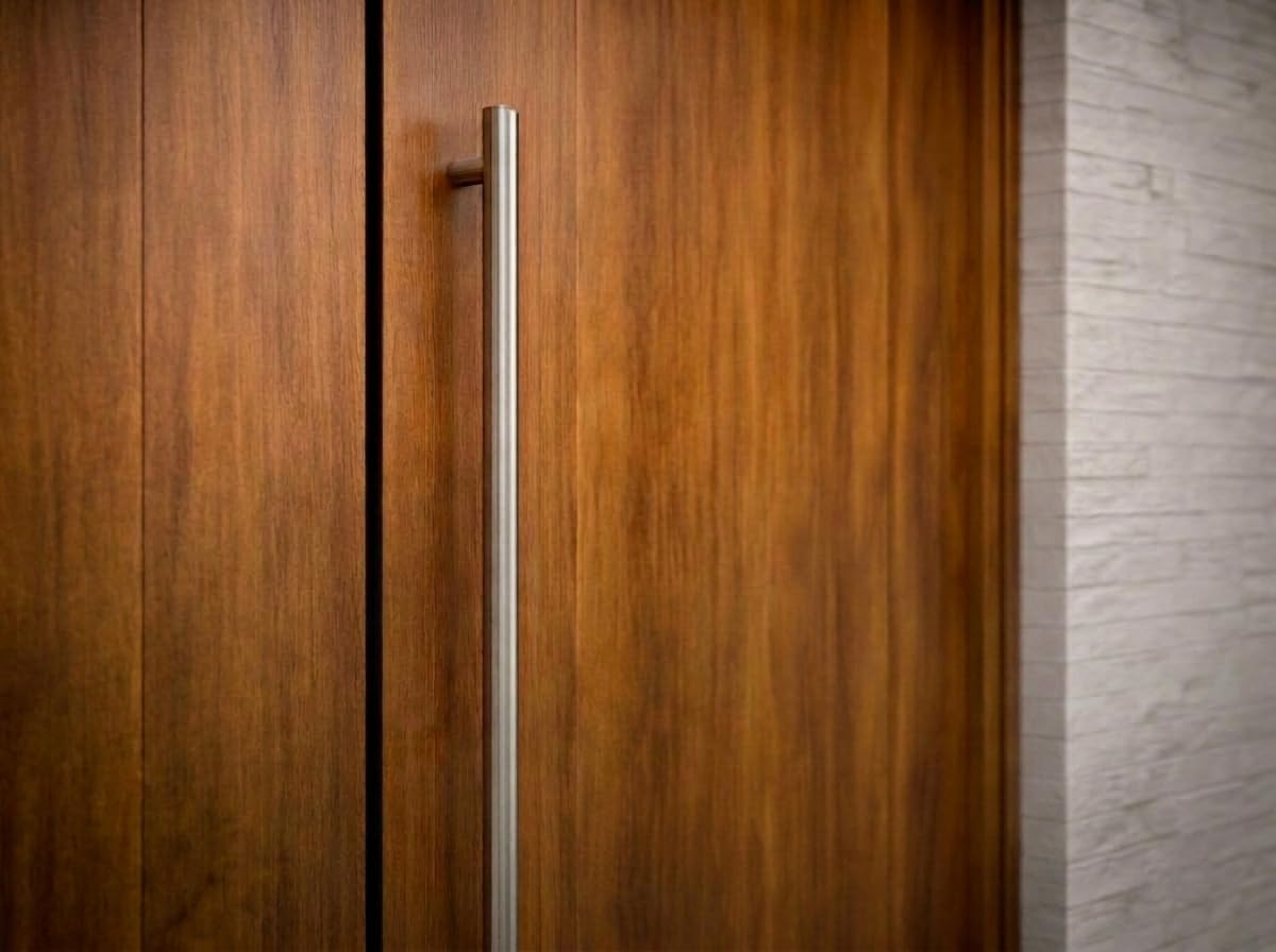 Modern Contemporary Long Stainless Steel Push Pull Door Handle for Home Entrance Glass Shower Wooden Barn & Office Store Shop Doors - Elite Model - Round (Brushed Silver, 48 Inch)