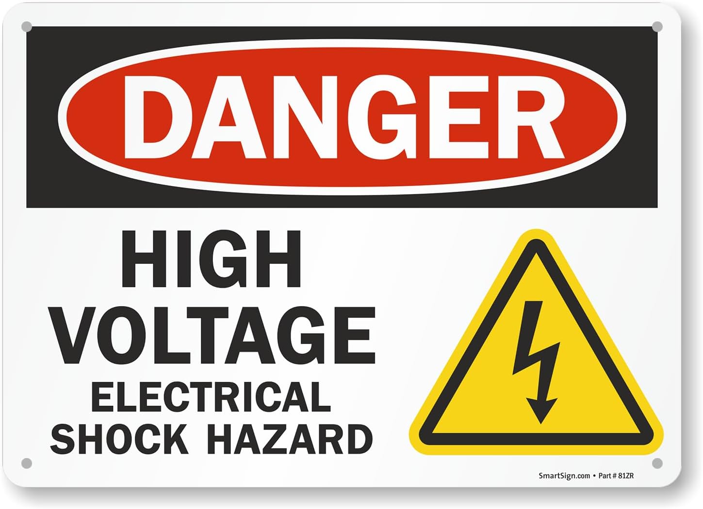 SmartSign 10 x 14 inch “Danger - High Voltage, Electrical Shock Hazard” OSHA Metal Sign, 40 mil Laminated Rustproof Aluminum, Multicolor