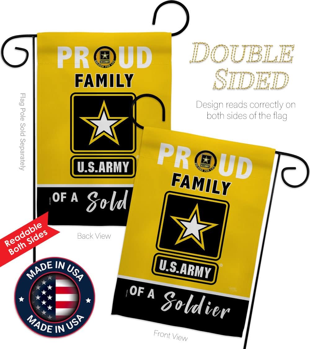 Breeze Decor Proud Family Soldier Garden Flag Armed Forces United State American Military Veteran Retire Official House Decoration Banner Small Yard Gift Double-Sided, Made in USA, Yellow/Black