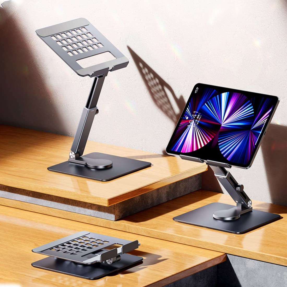 Iruihoo Supporto per tablet per scrivania Supporto a doppia asta in alluminio Supporto per tablet regolabile multi-angolo Accessori per ufficio domestico Compatibile con iPad Pro 13 12.9 11, iPad Air