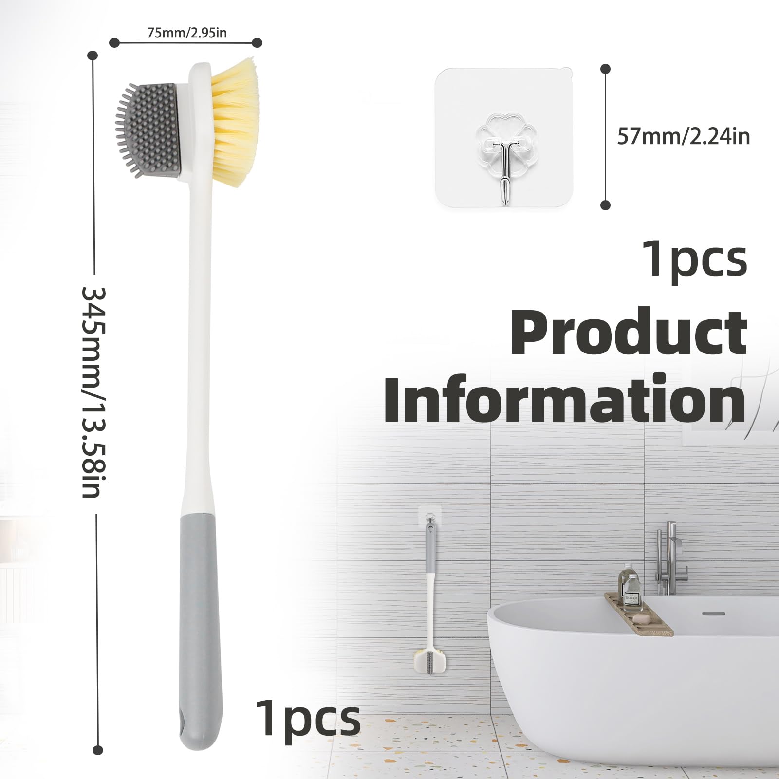 Foot Cleaning Brush, Silicone Foot Scrubber Long Handle, Toe Gap Cleaning Brush, White - Image 2