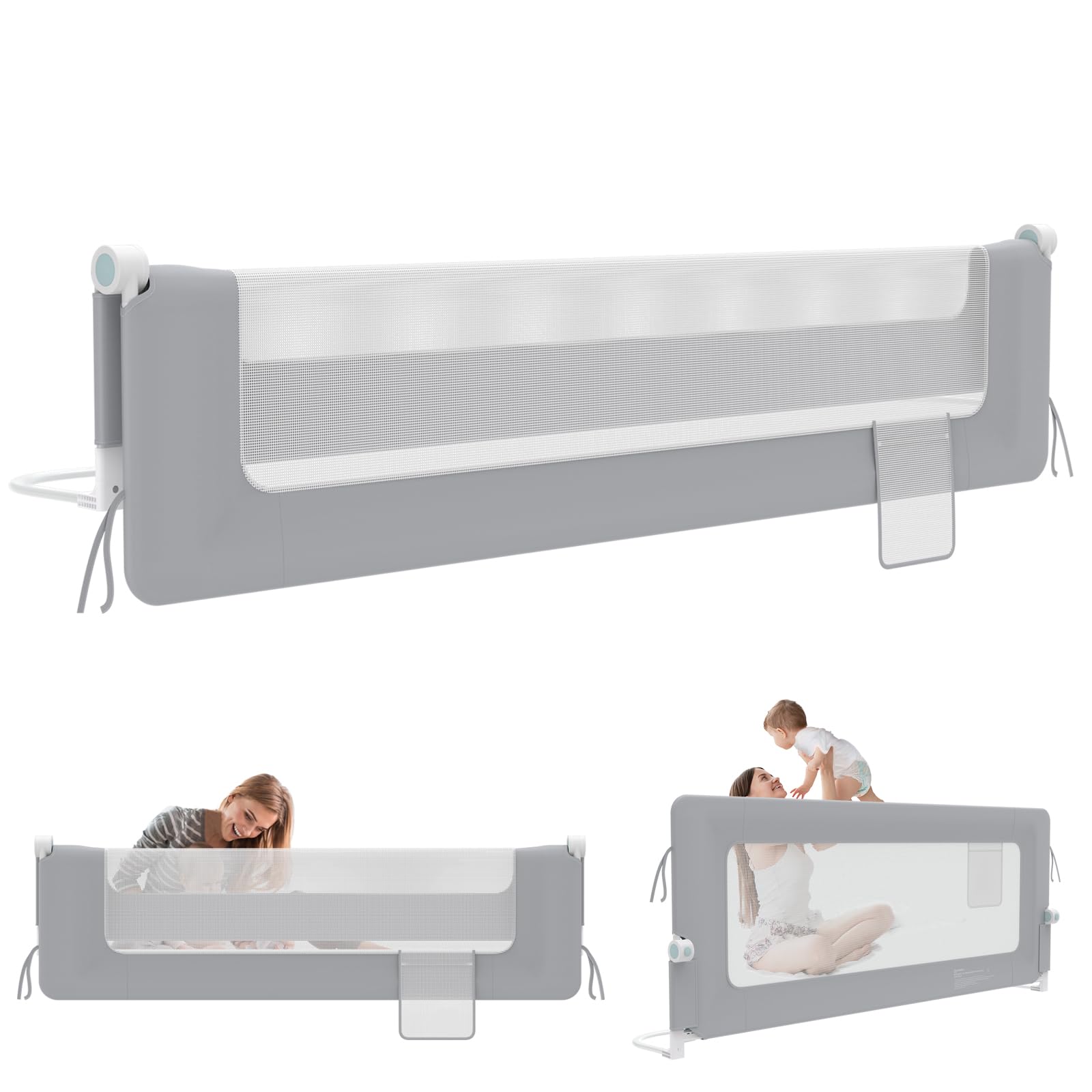 LZQ Rausfallschutz Bett Bettgitter Klappbar Kinderbettgitter Rausfallschutz Kinderbett Bettschutzgitter Kinder Bett Fallschutz Kinderbettschutzgitter (Hellgrau, 200 cm)