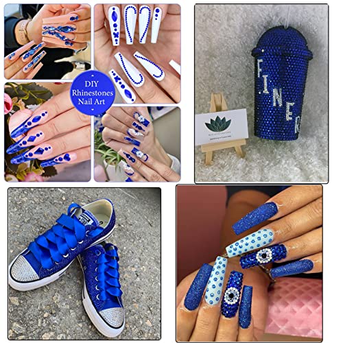 Dowarm 3200Pcs Nail Art Rhinestones, Blue/Sapphire Flatback Rhinestones For Nails, Crafts, 12 Styles 3D Glass Crystal Nail Gems, Glitter Diamond #TOP5