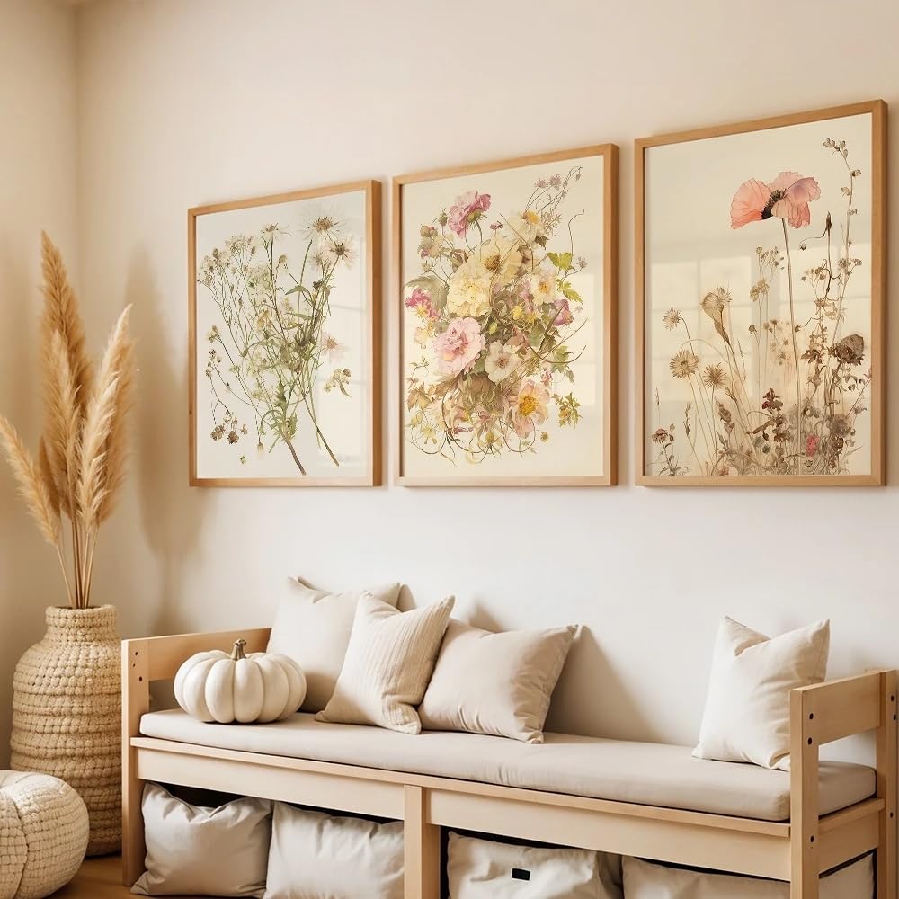 GOSRD Canvas Prints Wall Art Floral Posters Pressed Flowers Botanical Decor For Living Room Kitchen(40x55cm-3Pcs)