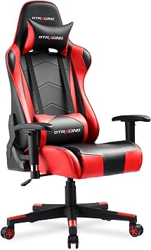 GTRACING Gaming Chair Racing Office Computer Ergonomic Video Game Chair Backrest and Seat Height Adjustable Swivel Recliner with Headrest and Lumbar Pillow Esports Chair Red