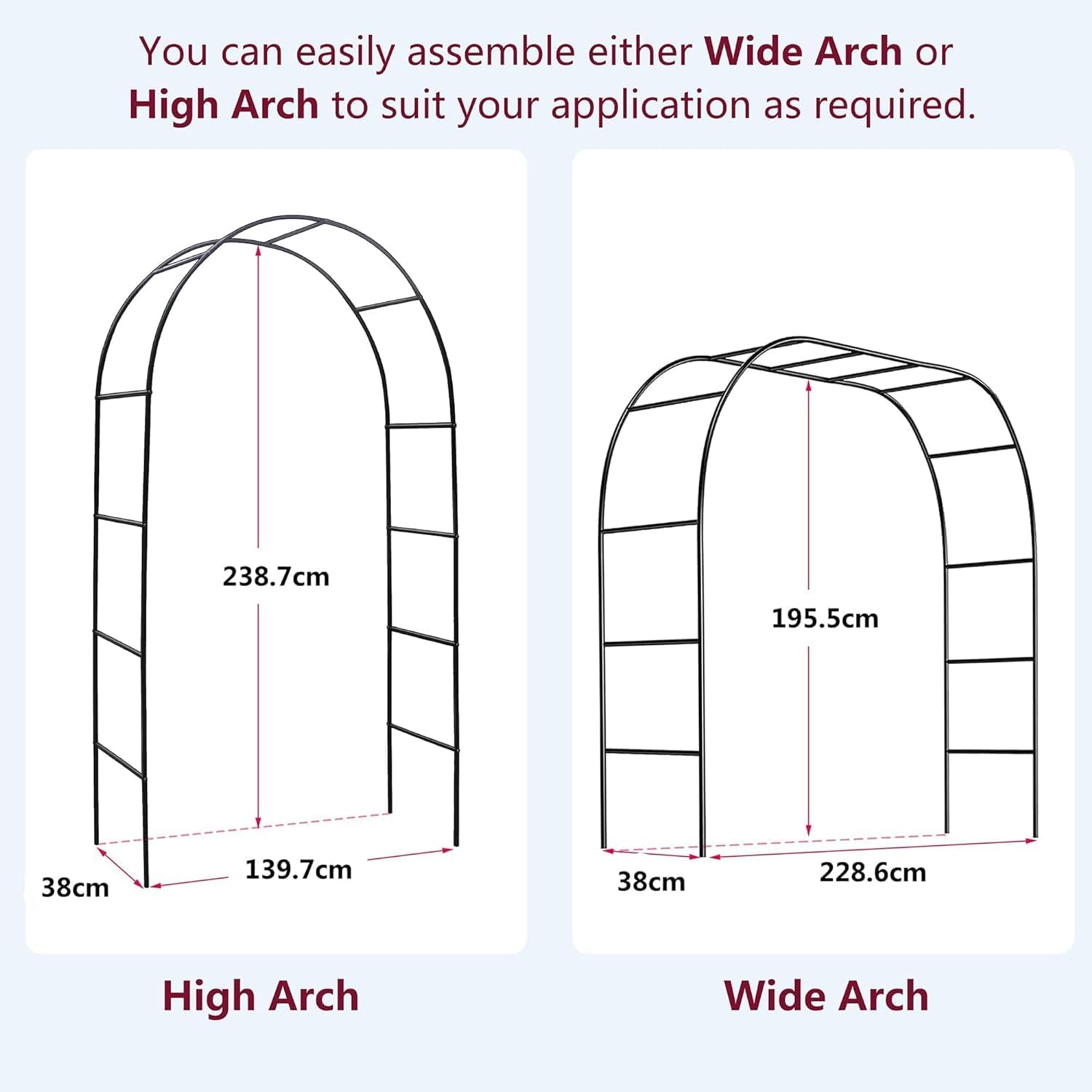 Garden Arch Trellis Metal Garden Arbor for Various Climbing Plant, Wedding Arches for Ceremony Decoration Outdoor Lawn Backyard, 7'8" H x 4'5" W, Dark Green