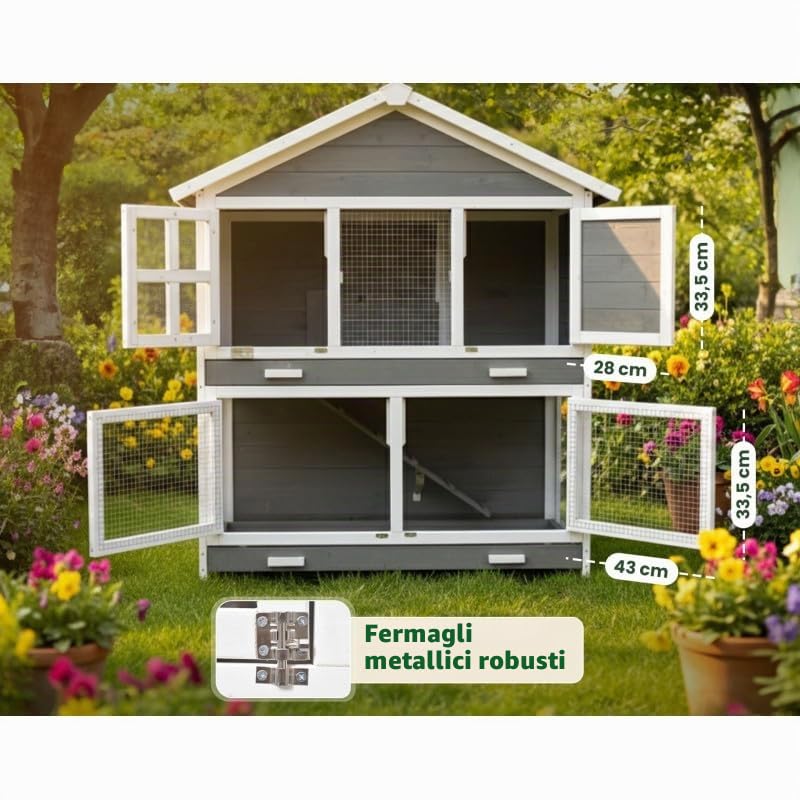 Cage Clapier - Recinto per conigli esterni ed interni, in legno, 115 x 60 x 118 cm. Modele Oscar