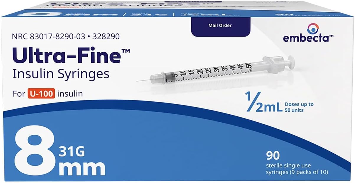 BD Ultra-Fine Syringes 31G x 5/16" (8mm), 0.5cc, Box of 90