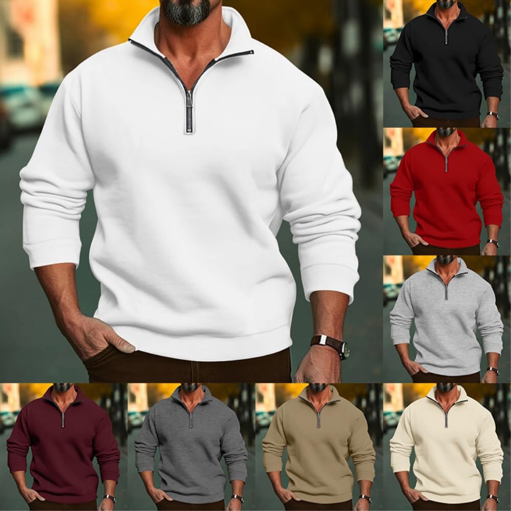 Męski sweter z zamkiem błyskawicznym ze stójką slim fit jednolity kolor