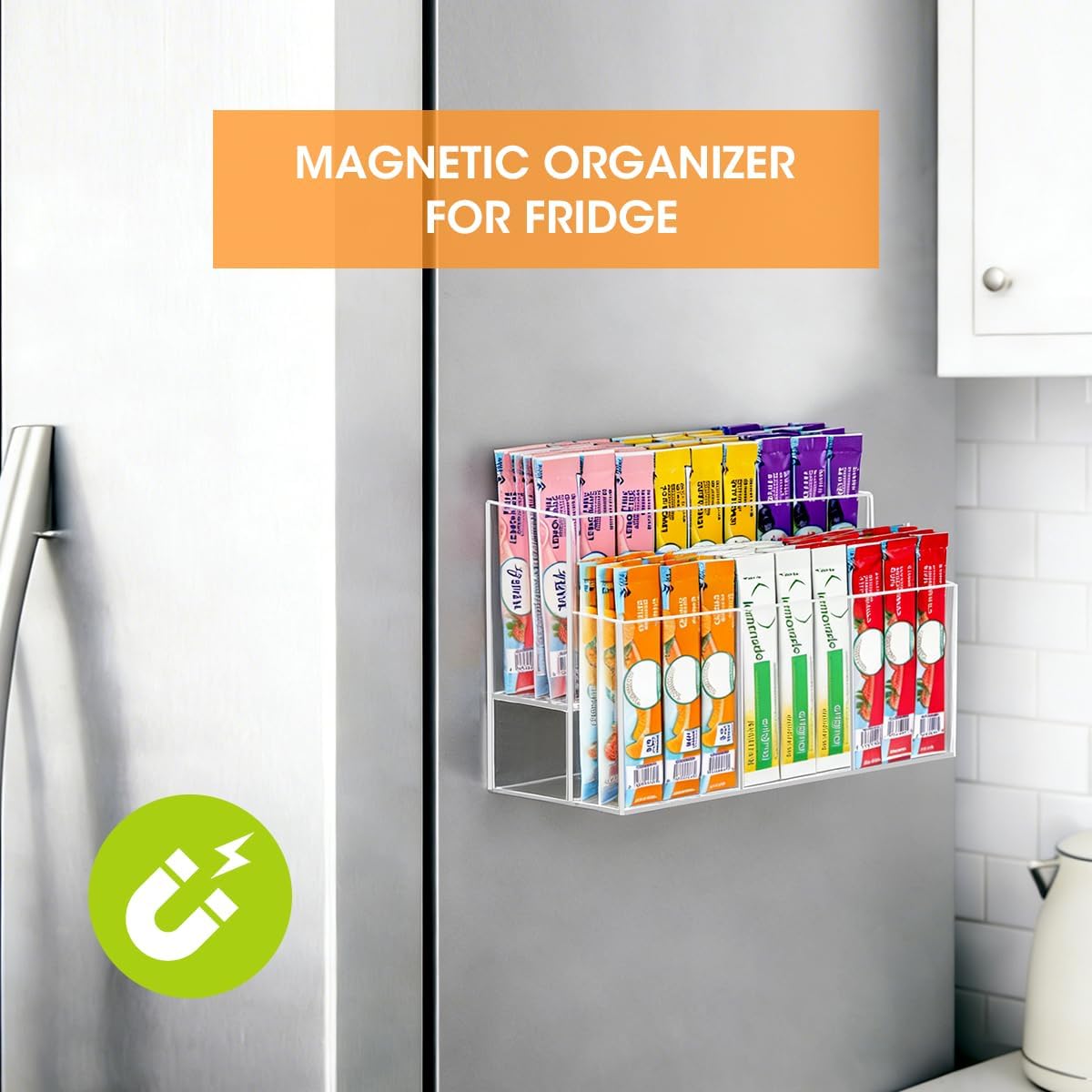 AIEVE Magnetic Drink Packet Organizer, 2-Tier Fridge Organizer