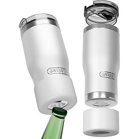 Stainless Steel Insulated Tumbler 20 oz – Triple Wall with Beer Opener – Travel Cup Cocktail Coffee Rambler – 20 oz Tumbler Opener Silicone BOOT - 100% Leak Proof Screw Lid – Gangster Cup (White 20oz)