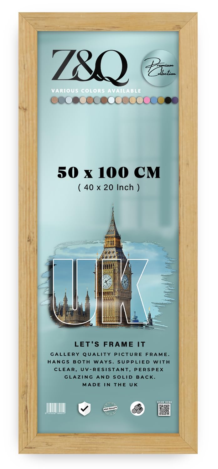 Z&Q | Decorative MDF Wall Frame (50 x 100 CM) Rich Wood Finish, Classic Photo Display 20 Inch x 40 Inch Hanging Frame, 500 x 1000 mm [ Pine ] — image 1