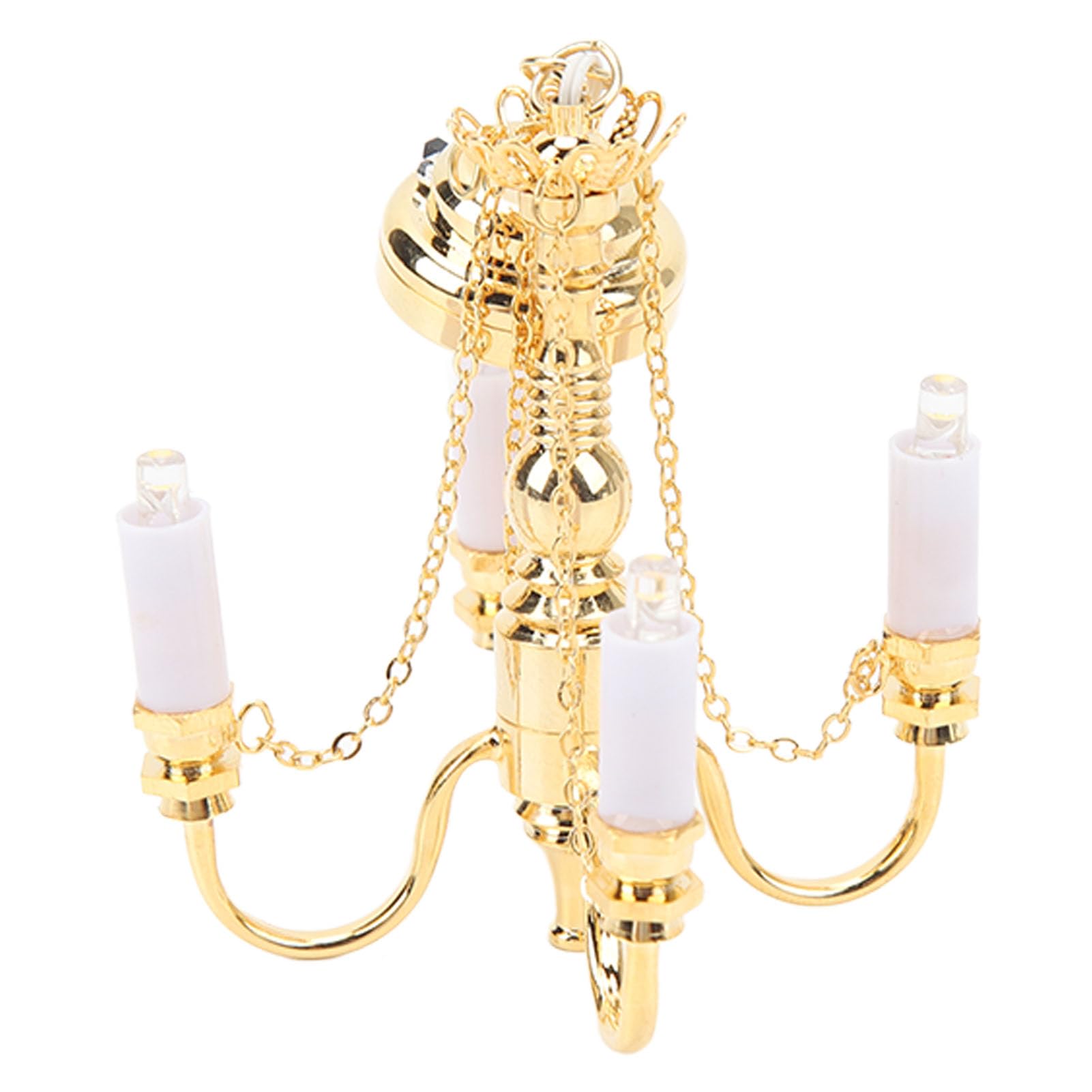 Dollhouse Chandelier, 1/12 Scaled Battery Operated Lifelike 4 Heads Miniature Ceiling Light Gold