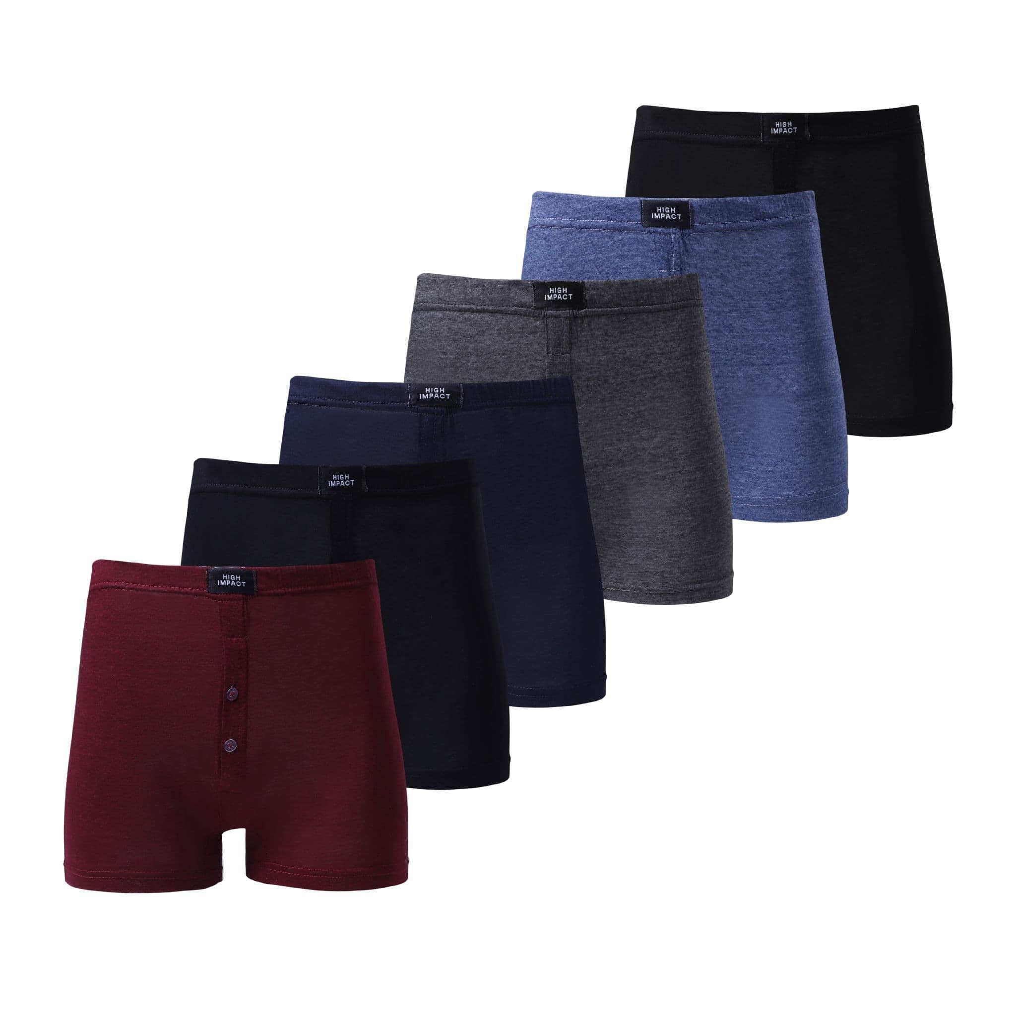 PixelKnit Mens Boxer Shorts, Elasticated Waistband Jersy Boxer Classic Rich Cotton Underwear For Men Multipack Briefs Button Fly Underpants (Assorted 6Pack, Large)
